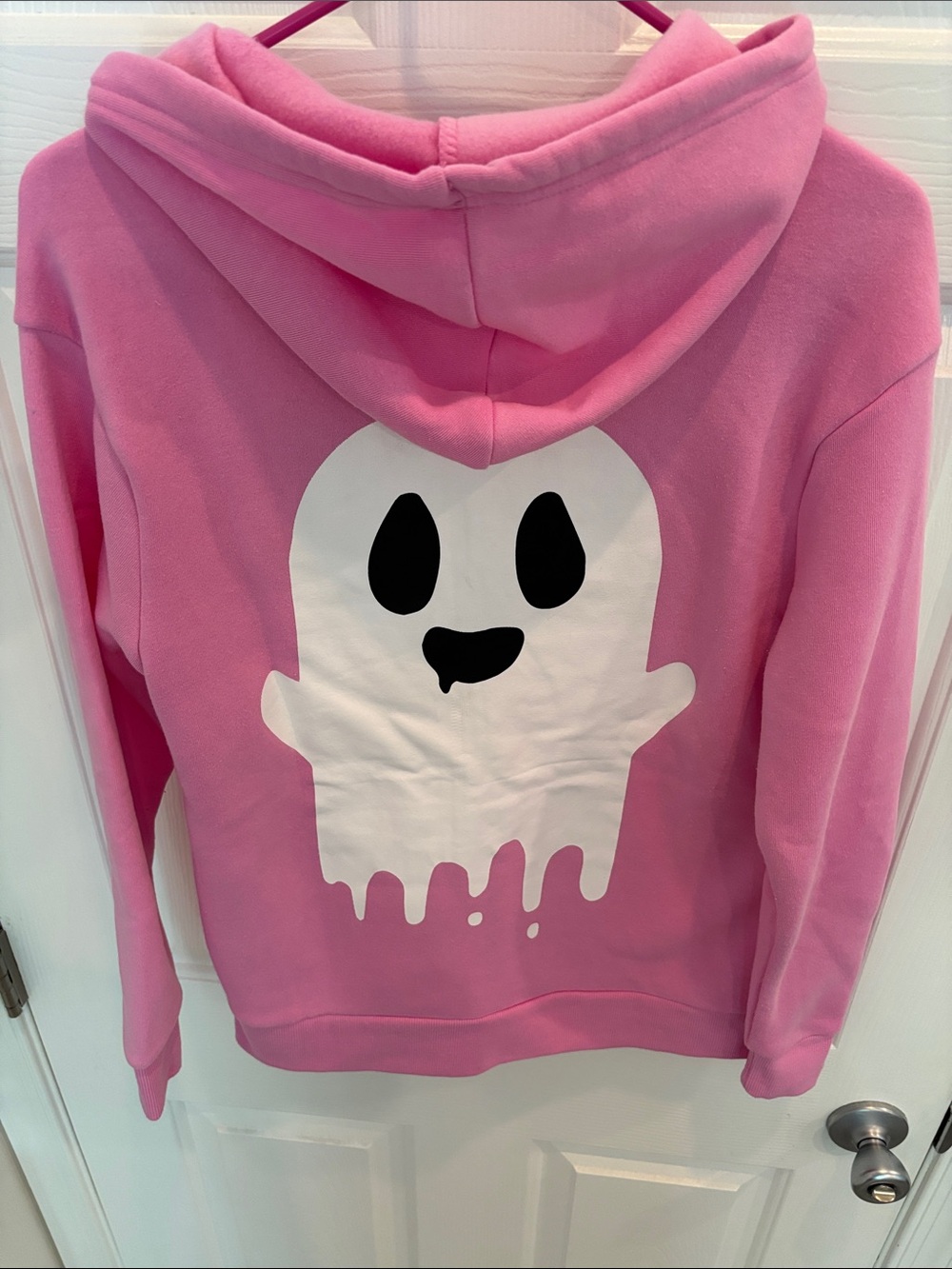 Pink NWOT Hoodie with Cute Ghost Patch-Firm - Picture 3 of 4